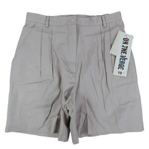 On The Verge Pleated Shorts Women 10 Vintage 90s Beige Cotton Made in USA NWT